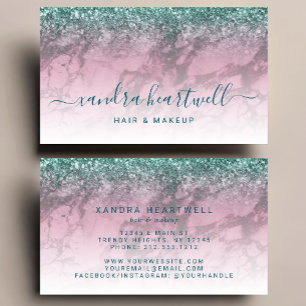 Glamour Burgundy Marmer Teal Glitter Script Stylis Visitekaartje