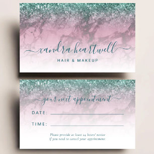Glamour Burgundy Teal Script Stylist Afspraak Visitekaartje