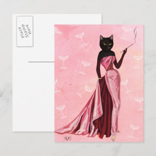 Glamour Cat in roze Briefkaart (Voorkant / Achterkant)