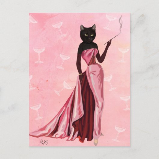 Glamour Cat in roze Briefkaart (Voorkant)