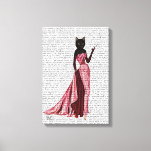 Glamour Cat in roze Canvas Afdruk