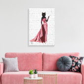 Glamour Cat in roze Canvas Afdruk (Insitu (Woonkamer))