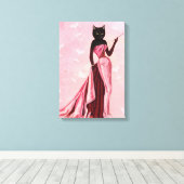 Glamour Cat in roze Canvas Afdruk (Insitu (Houten vloer))