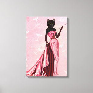 Glamour Cat in roze Canvas Afdruk