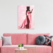 Glamour Cat in roze Canvas Afdruk (Insitu (Woonkamer))