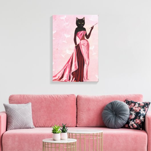 Glamour Cat in roze Canvas Afdruk (Insitu (Woonkamer))
