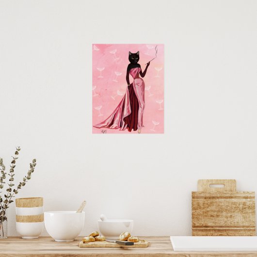 Glamour Cat in roze Poster (Keuken)