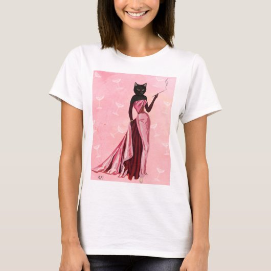 Glamour Cat in roze T-shirt (Voorkant)