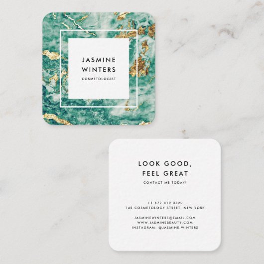 Glamour chique gouden folie turquoise marmeren wat vierkante visitekaartje (Voorkant / Achterkant)