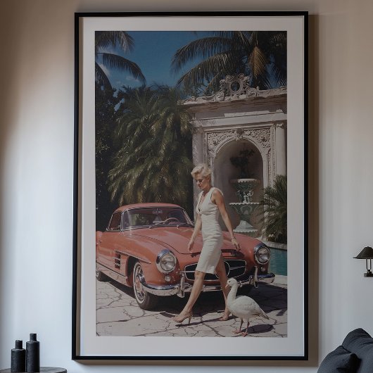  Glamour: Chique vrouw en klassieke auto Poster