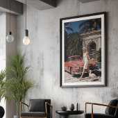  Glamour: Chique vrouw en klassieke auto Poster