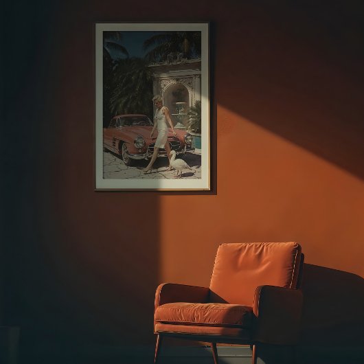  Glamour: Chique vrouw en klassieke auto Poster