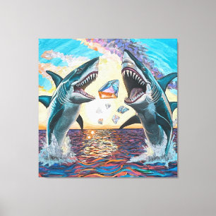 Glamour Chomp-Shark Breaking voor glanzende Parelt Canvas Afdruk