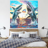Glamour Chomp-Shark Breaking voor glanzende Parelt Canvas Afdruk (Insitu (Slaapkamer))