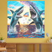 Glamour Chomp-Shark Breaking voor glanzende Parelt Canvas Afdruk (Insitu (Woonkamer))