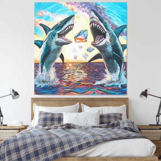 Glamour Chomp-Shark Breaking voor glanzende Parelt Canvas Afdruk (Insitu (Slaapkamer))