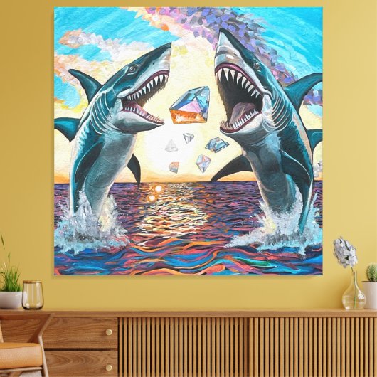 Glamour Chomp-Shark Breaking voor glanzende Parelt Canvas Afdruk (Insitu (Woonkamer))