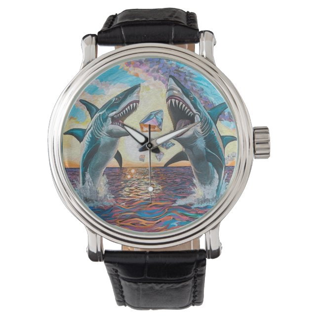 Glamour Chomp-Shark Breaking voor glanzende Parelt Horloge (Voorkant)