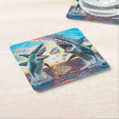 Glamour Chomp-Shark Breaking voor glanzende Parelt Kartonnen Onderzetters (Schuin)