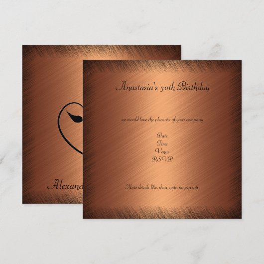 Glamour Copper Black Bloemen Verjaardagsfeest 2 Kaart (Voorkant / Achterkant)