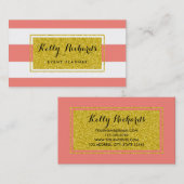 Glamour Coral Pink White Stripes Visitekaartje (Voorkant / Achterkant)