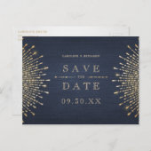 Glamour Deco Navy Blue  Save the Date Aankondigingskaart (Voorkant / Achterkant)