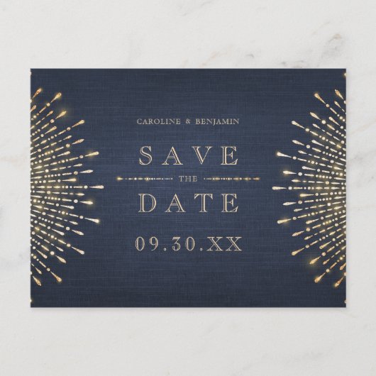 Glamour Deco Navy Blue  Save the Date Aankondigingskaart (Voorkant)