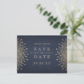 Glamour Deco Navy Blue  Save the Date Aankondigingskaart (Staand voorkant)