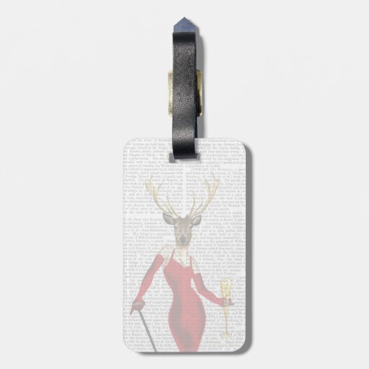 Glamour Deer in het rood Bagagelabel (Achterkant verticaal)