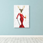 Glamour Deer in het rood Canvas Afdruk (Insitu (Houten vloer))
