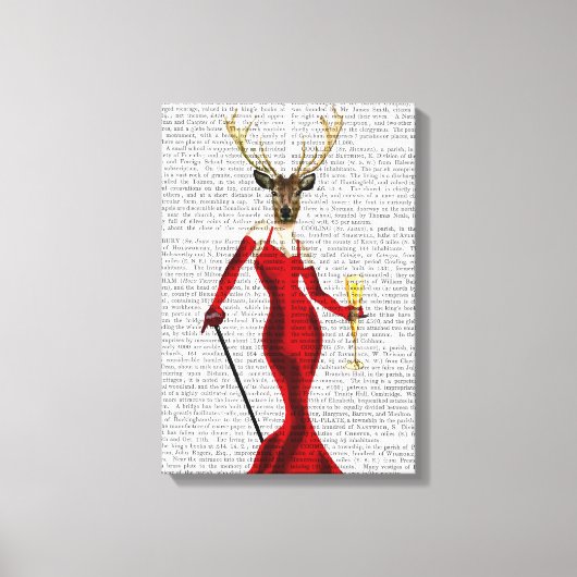 Glamour Deer in het rood Canvas Afdruk (Voorkant)
