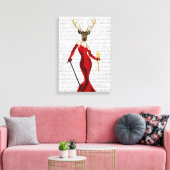 Glamour Deer in het rood Canvas Afdruk (Insitu (Woonkamer))