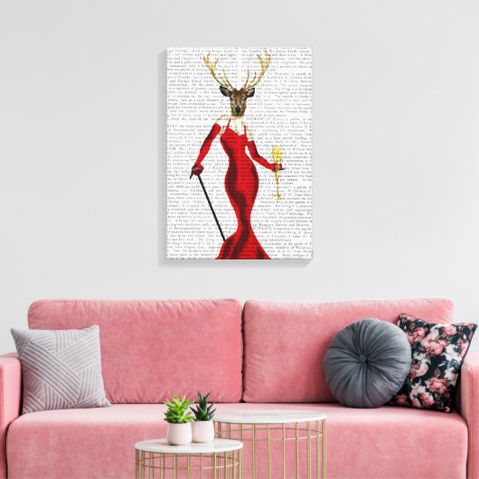 Glamour Deer in het rood Canvas Afdruk (Insitu (Woonkamer))
