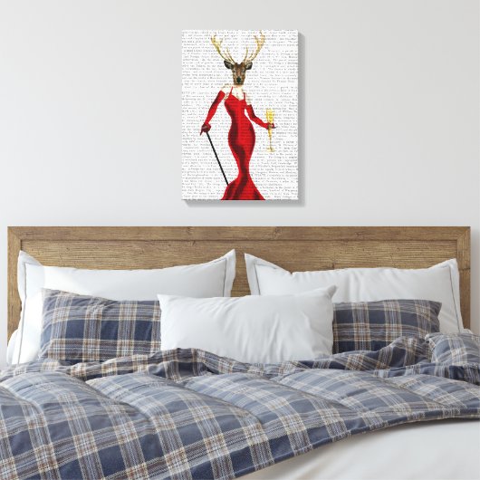 Glamour Deer in het rood Canvas Afdruk (Insitu (Slaapkamer))