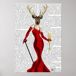 Glamour Deer in het rood Poster