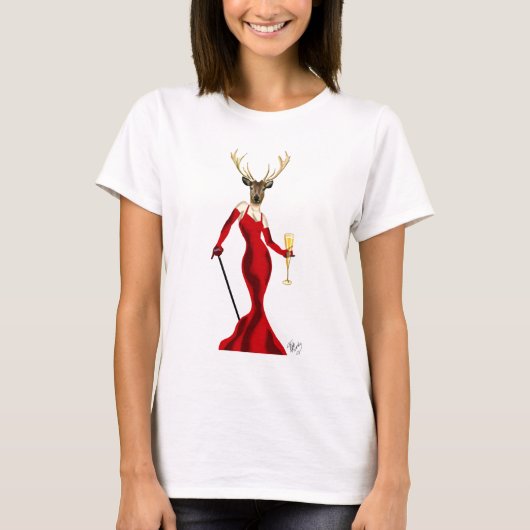 Glamour Deer in het rood T-shirt (Voorkant)
