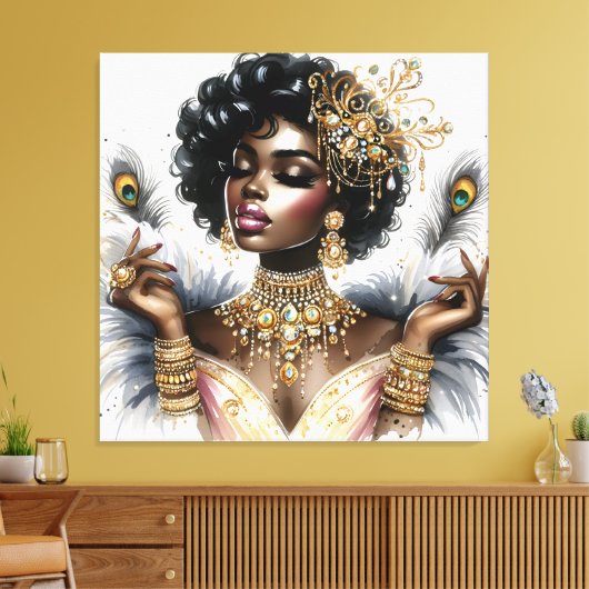 Glamour en Grace: De juweelstudentendame in vrede Canvas Afdruk (Insitu (Woonkamer))