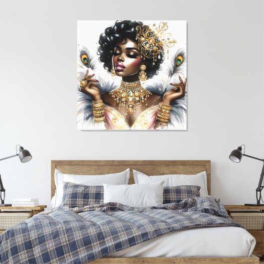 Glamour en Grace: De juweelstudentendame in vrede Canvas Afdruk (Insitu (Slaapkamer))