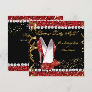 Glamour Feest Nacht Rood Glitters Zwart Gouden Sch Kaart