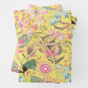 Glamour Floral Yellow Inpakpapier Vel