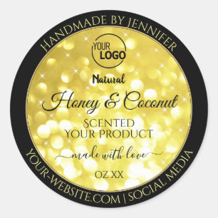 Glamour Geel Goud Glitter Logo Productlabels Ronde Sticker