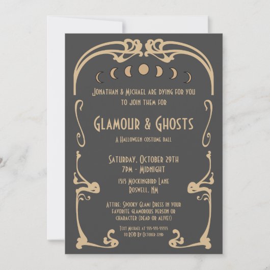 Glamour & Geesten Art Deco Goud & Zwart Halloween Kaart (Voorkant)