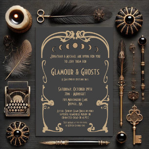 Glamour & Geesten Art Deco Goud & Zwart Halloween Kaart
