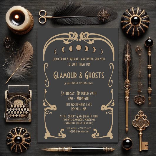 Glamour & Geesten Art Deco Goud & Zwart Halloween Kaart