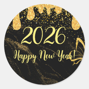 Glamour Gelukkig Nieuwjaar Gouden Glitter Ronde Sticker