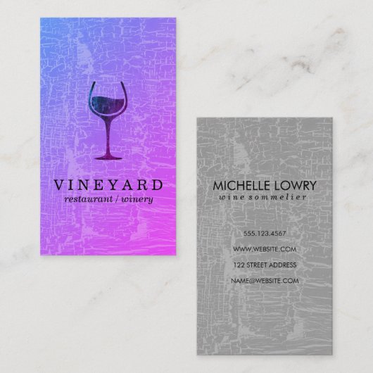 Glamour-gemarmerde textuur met wijnglas visitekaartje (Voorkant / Achterkant)