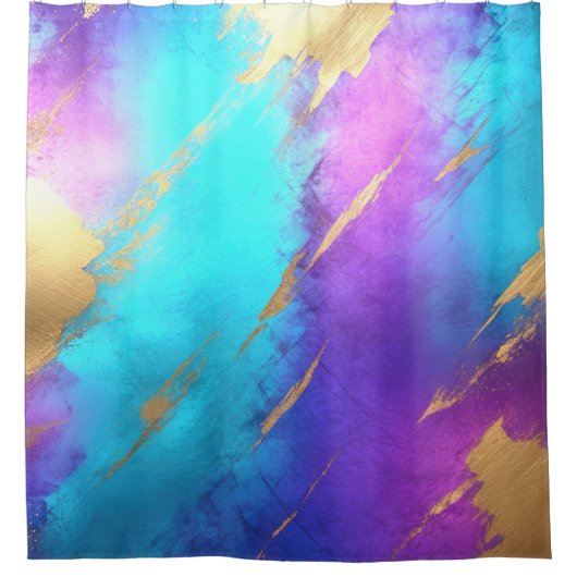 Glamour Gestoord Paars Turkoois Goud Douchegordijn (Voorkant)