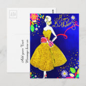 Glamour Girl Bloem Goud Verjaardagsfeest Glitter Briefkaart (Voorkant / Achterkant)
