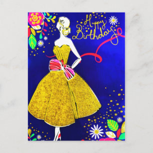 Glamour Girl Bloem Goud Verjaardagsfeest Glitter Briefkaart