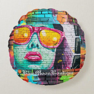 Glamour Girl Graffiti Rond Kussen